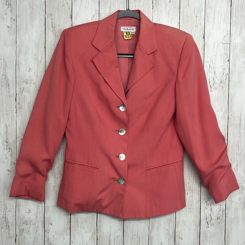 Talbots Pink Long Sleeve 4 Button Pockets Business Work Dress School Silk Blazer